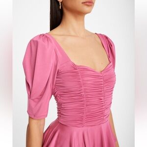 NWT Express XL Soft Pink Puff Sleeve Ruched Peplum Top
